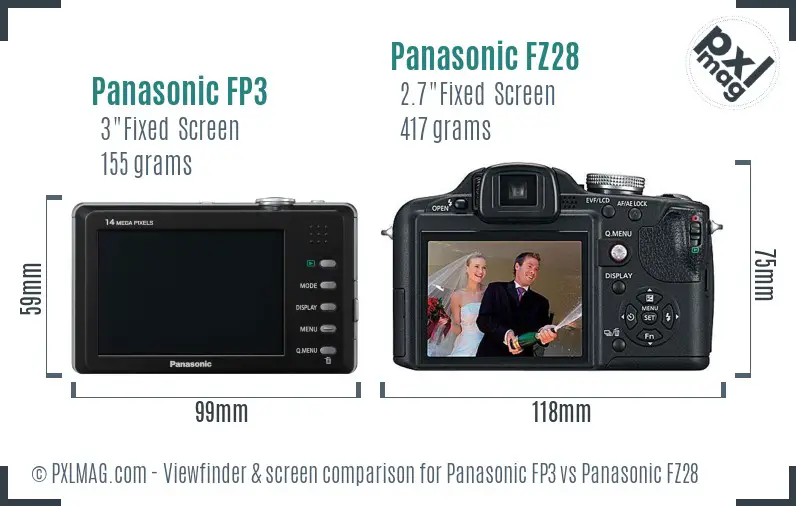 Panasonic FP3 vs Panasonic FZ28 Screen and Viewfinder comparison