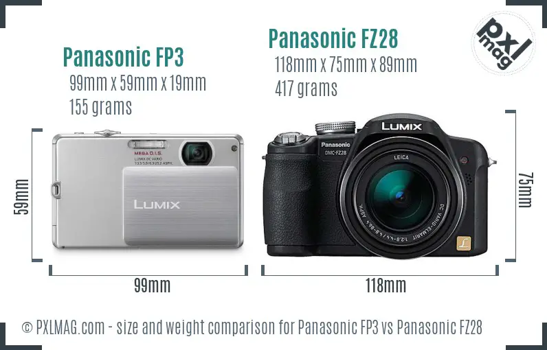 Panasonic FP3 vs Panasonic FZ28 size comparison