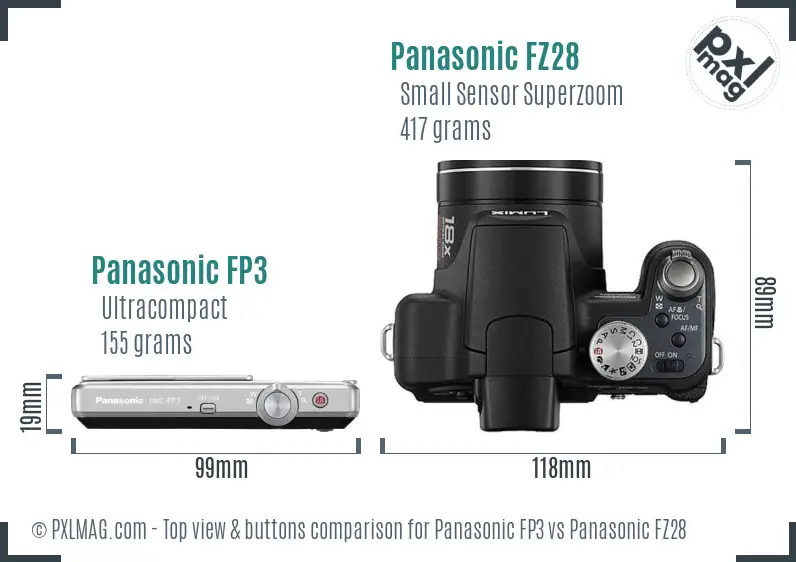 Panasonic FP3 vs Panasonic FZ28 top view buttons comparison