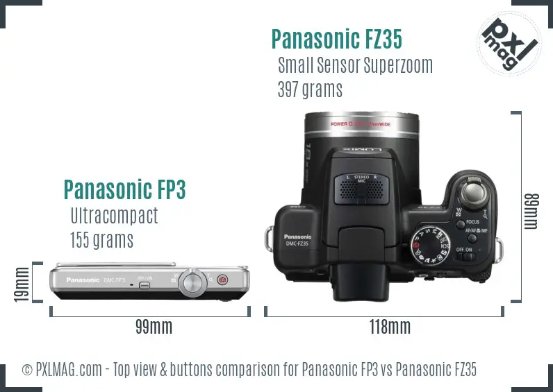 Panasonic FP3 vs Panasonic FZ35 top view buttons comparison