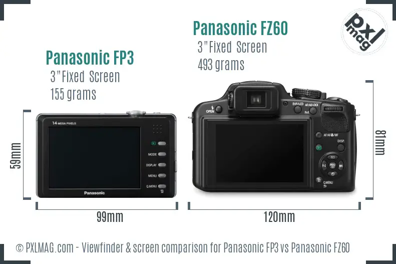 Panasonic FP3 vs Panasonic FZ60 Screen and Viewfinder comparison