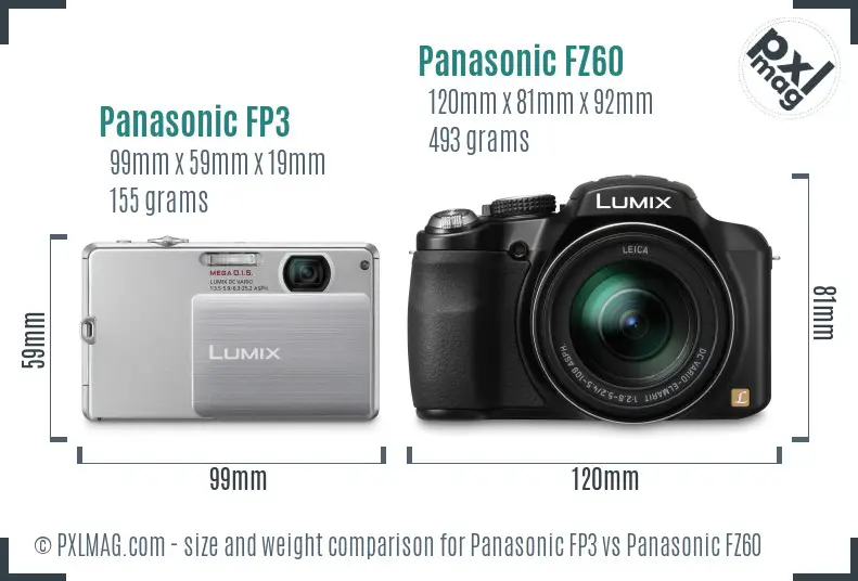 Panasonic FP3 vs Panasonic FZ60 size comparison