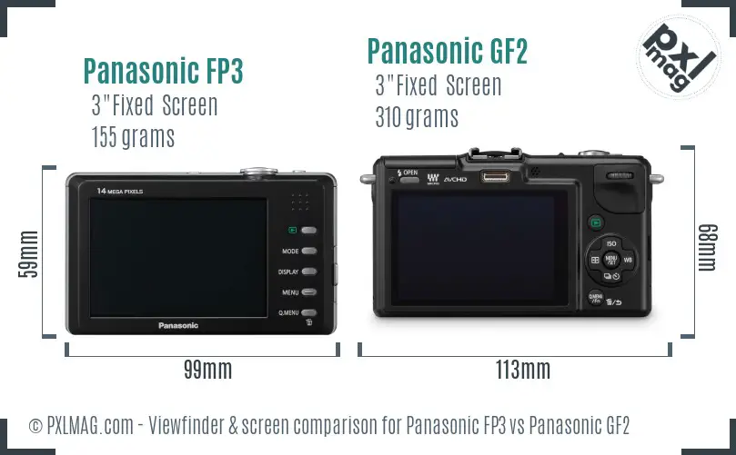 Panasonic FP3 vs Panasonic GF2 Screen and Viewfinder comparison