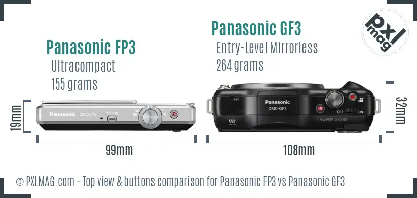 Panasonic FP3 vs Panasonic GF3 top view buttons comparison