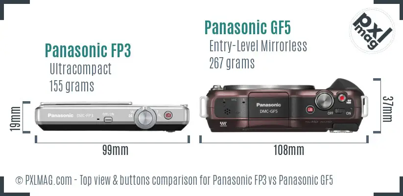 Panasonic FP3 vs Panasonic GF5 top view buttons comparison