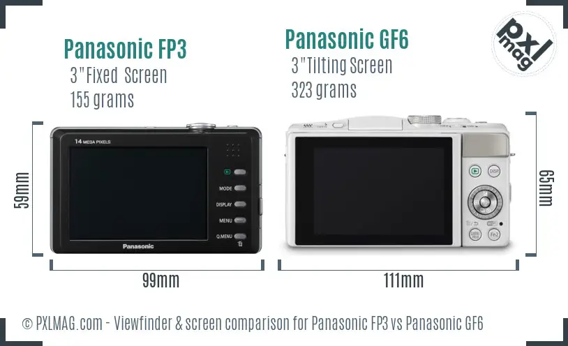 Panasonic FP3 vs Panasonic GF6 Screen and Viewfinder comparison