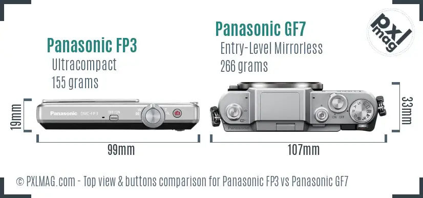 Panasonic FP3 vs Panasonic GF7 top view buttons comparison