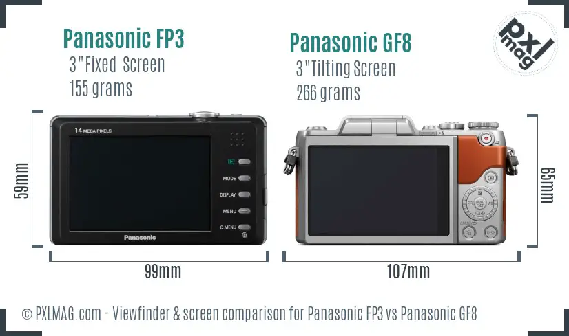 Panasonic FP3 vs Panasonic GF8 Screen and Viewfinder comparison