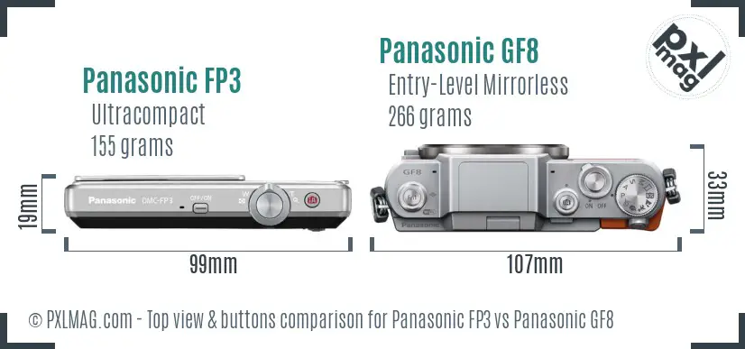 Panasonic FP3 vs Panasonic GF8 top view buttons comparison