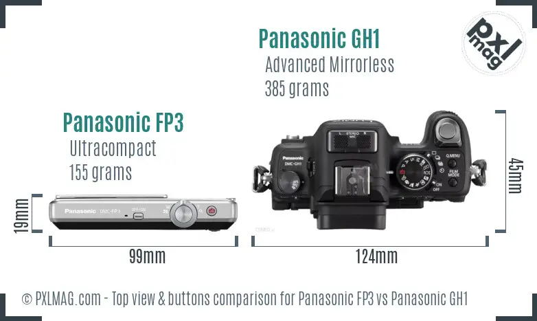 Panasonic FP3 vs Panasonic GH1 top view buttons comparison