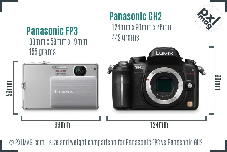 Panasonic FP3 vs Panasonic GH2 size comparison