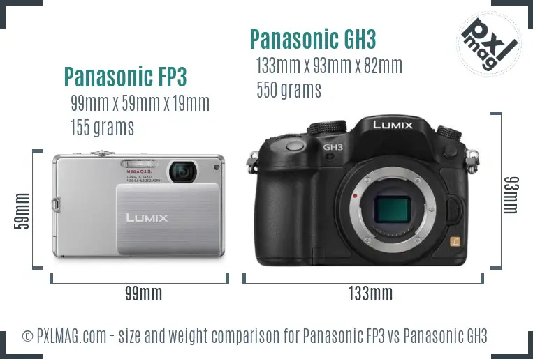 Panasonic FP3 vs Panasonic GH3 size comparison