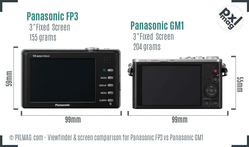 Panasonic FP3 vs Panasonic GM1 Screen and Viewfinder comparison