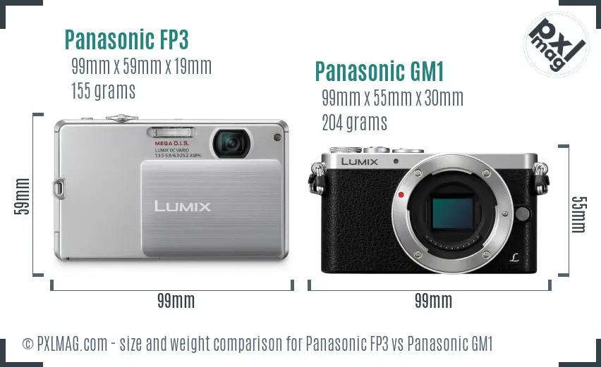 Panasonic FP3 vs Panasonic GM1 size comparison