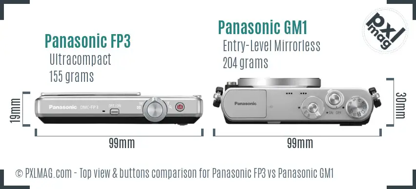 Panasonic FP3 vs Panasonic GM1 top view buttons comparison