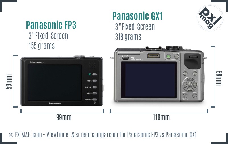 Panasonic FP3 vs Panasonic GX1 Screen and Viewfinder comparison