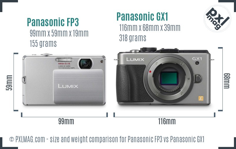 Panasonic FP3 vs Panasonic GX1 size comparison