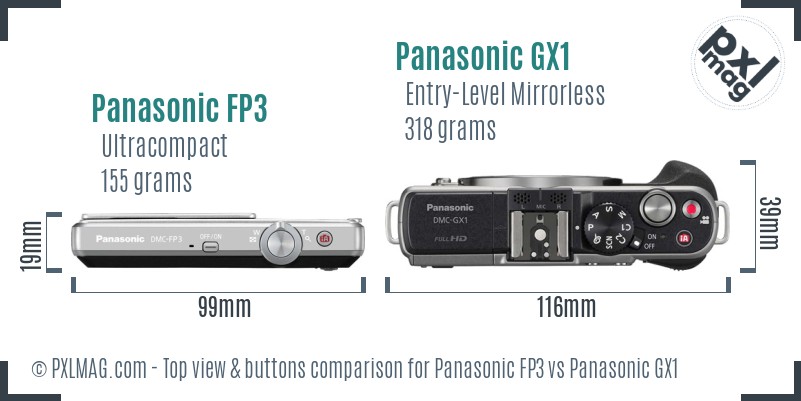 Panasonic FP3 vs Panasonic GX1 top view buttons comparison