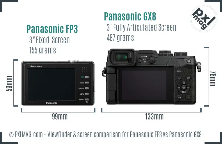 Panasonic FP3 vs Panasonic GX8 Screen and Viewfinder comparison