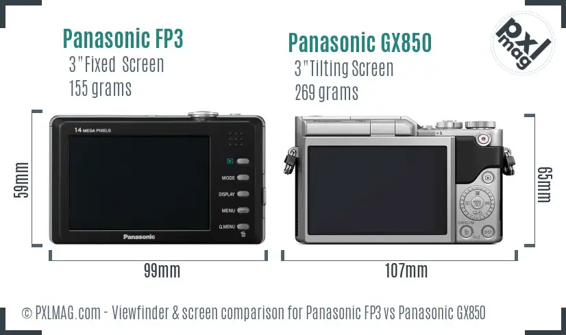 Panasonic FP3 vs Panasonic GX850 Screen and Viewfinder comparison Panasonic FP3 vs Panasonic GX850 Screen and Viewfinder comparison