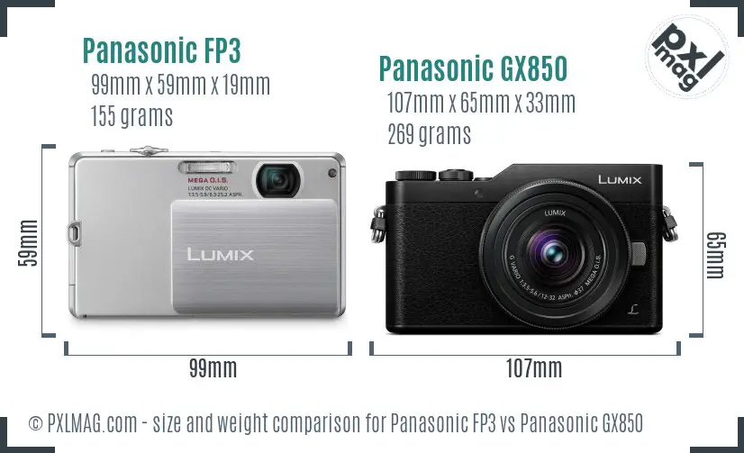 Panasonic FP3 vs Panasonic GX850 size comparison Panasonic FP3 vs Panasonic GX850 size comparison