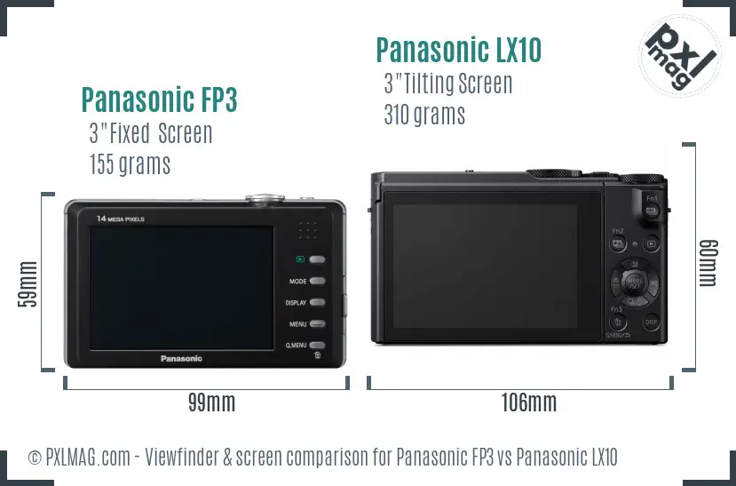 Panasonic FP3 vs Panasonic LX10 Screen and Viewfinder comparison