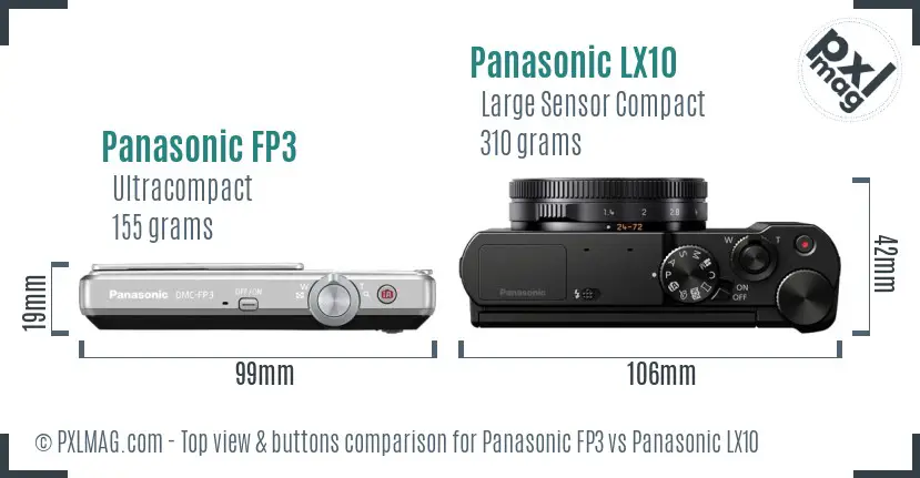 Panasonic FP3 vs Panasonic LX10 top view buttons comparison