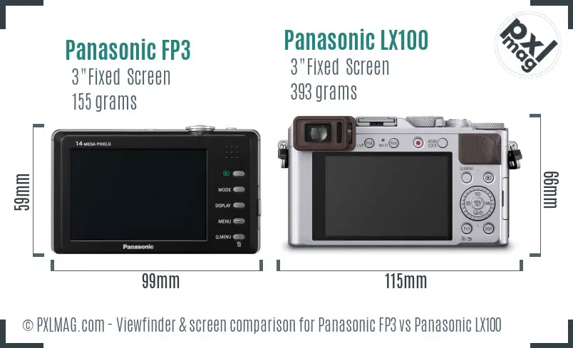 Panasonic FP3 vs Panasonic LX100 Screen and Viewfinder comparison