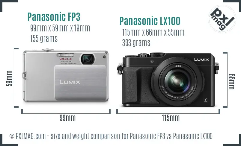 Panasonic FP3 vs Panasonic LX100 size comparison
