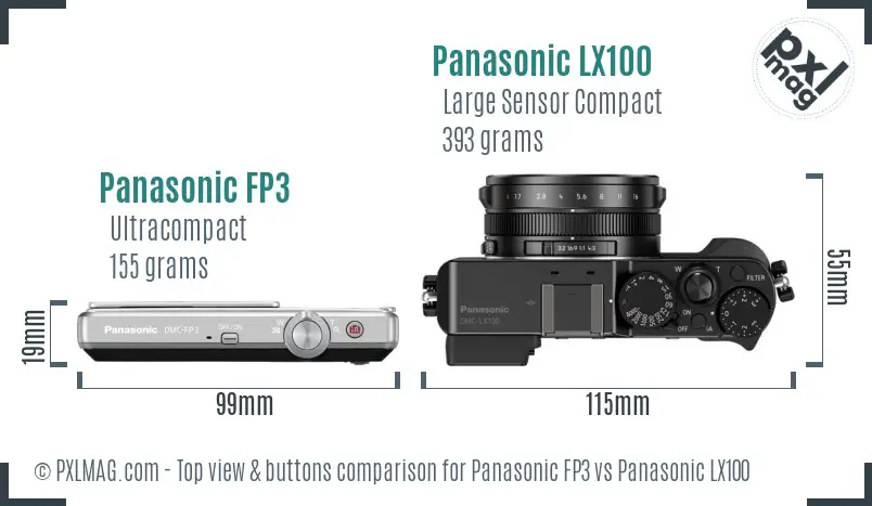 Panasonic FP3 vs Panasonic LX100 top view buttons comparison