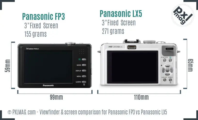 Panasonic FP3 vs Panasonic LX5 Screen and Viewfinder comparison