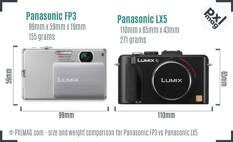 Panasonic FP3 vs Panasonic LX5 size comparison