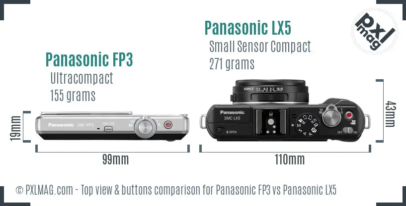 Panasonic FP3 vs Panasonic LX5 top view buttons comparison