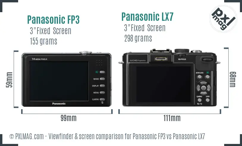 Panasonic FP3 vs Panasonic LX7 Screen and Viewfinder comparison