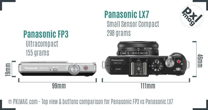 Panasonic FP3 vs Panasonic LX7 top view buttons comparison