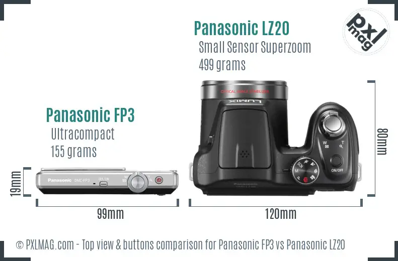 Panasonic FP3 vs Panasonic LZ20 top view buttons comparison