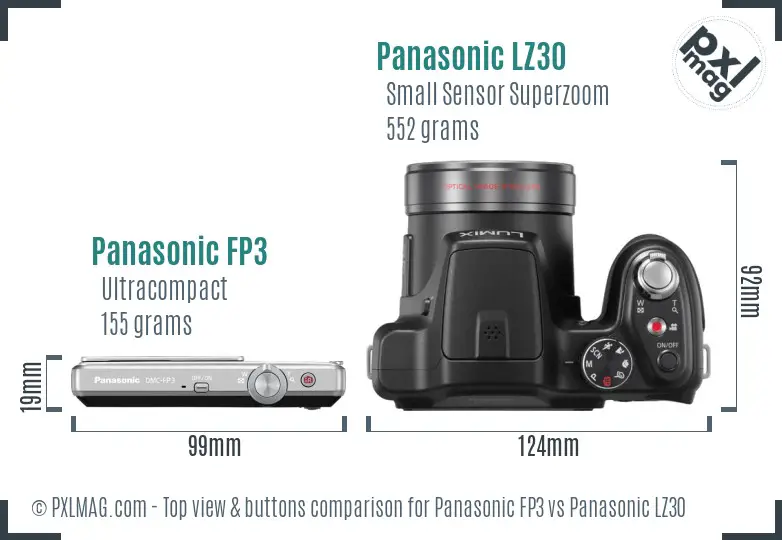 Panasonic FP3 vs Panasonic LZ30 top view buttons comparison