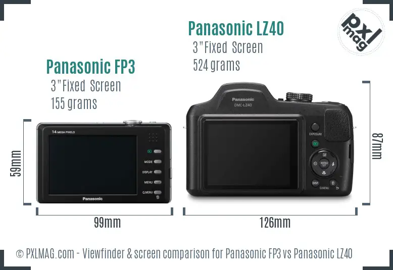Panasonic FP3 vs Panasonic LZ40 Screen and Viewfinder comparison Panasonic FP3 vs Panasonic LZ40 Screen and Viewfinder comparison