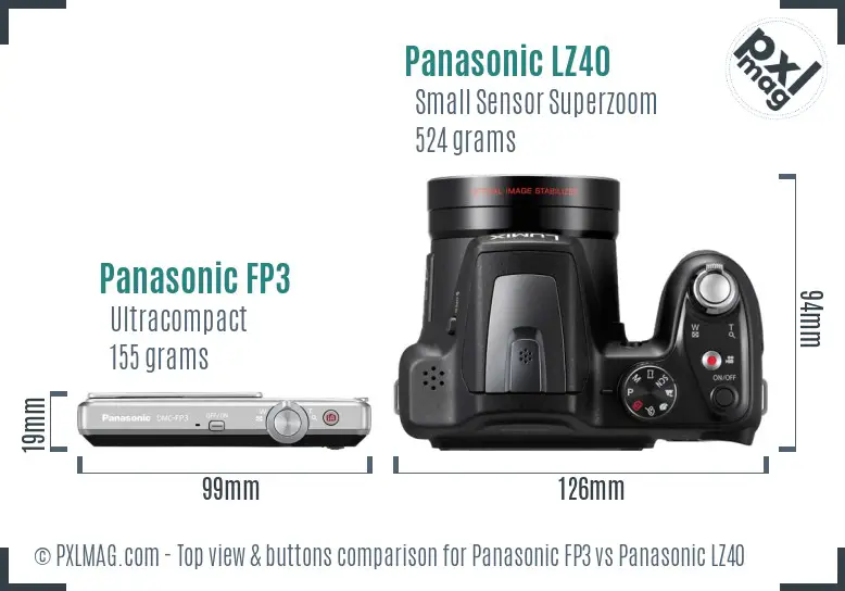 Panasonic FP3 vs Panasonic LZ40 top view buttons comparison Panasonic FP3 vs Panasonic LZ40 top view buttons comparison