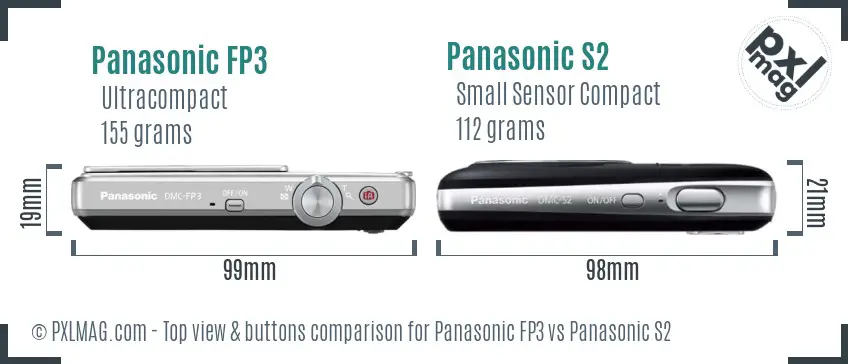 Panasonic FP3 vs Panasonic S2 top view buttons comparison Panasonic FP3 vs Panasonic S2 top view buttons comparison
