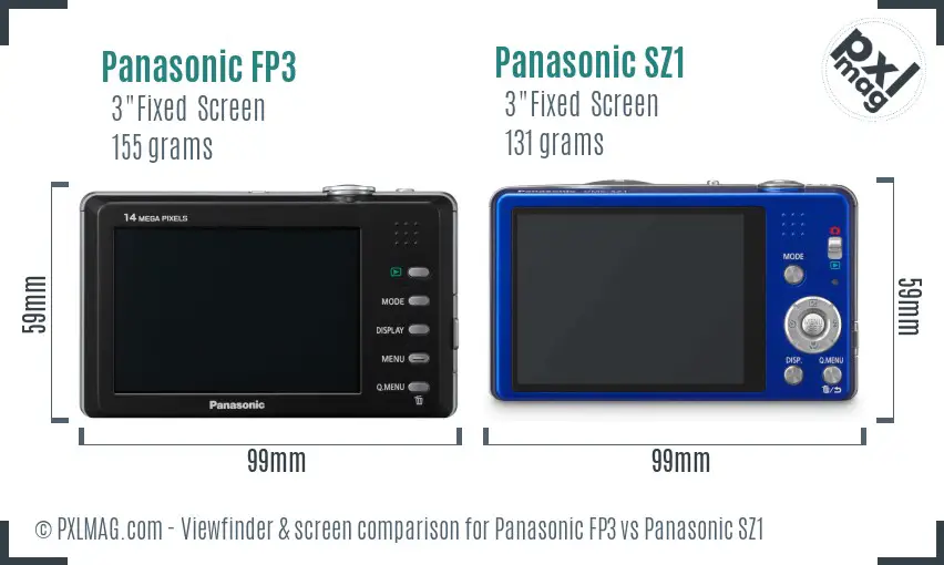 Panasonic FP3 vs Panasonic SZ1 Screen and Viewfinder comparison