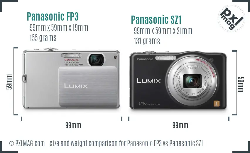 Panasonic FP3 vs Panasonic SZ1 size comparison