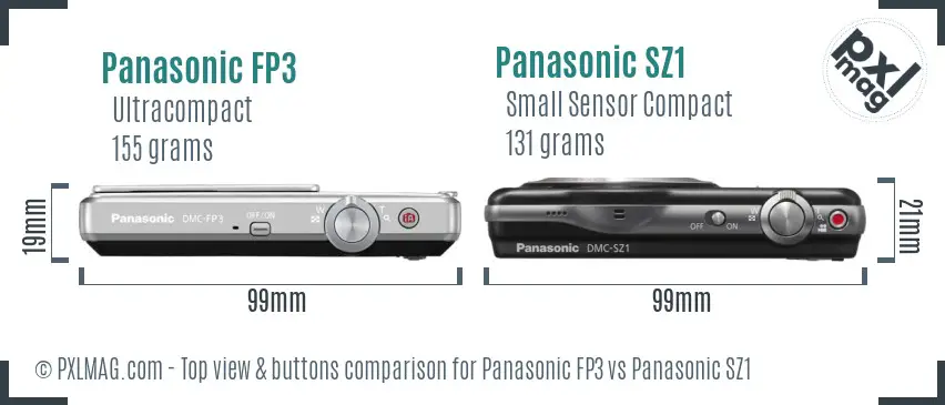 Panasonic FP3 vs Panasonic SZ1 top view buttons comparison