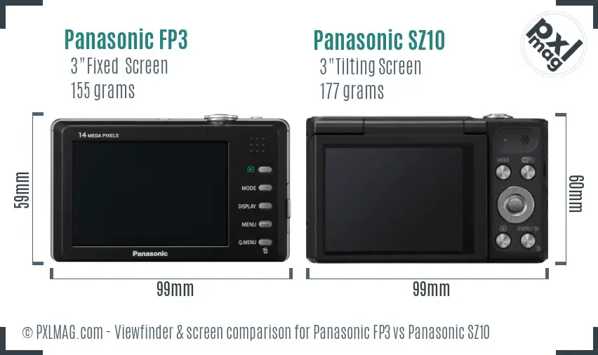 Panasonic FP3 vs Panasonic SZ10 Screen and Viewfinder comparison