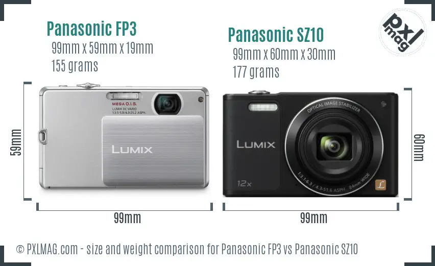 Panasonic FP3 vs Panasonic SZ10 size comparison