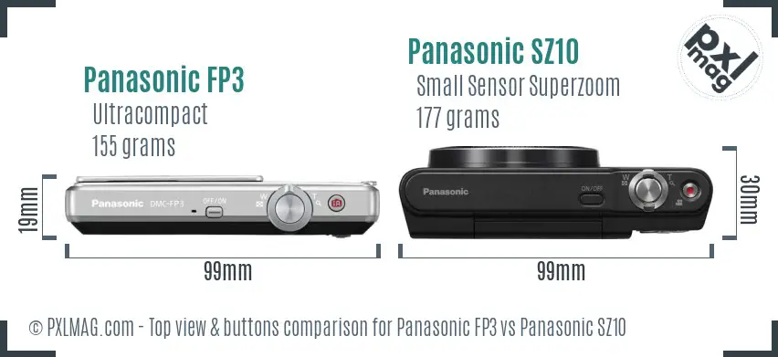 Panasonic FP3 vs Panasonic SZ10 top view buttons comparison