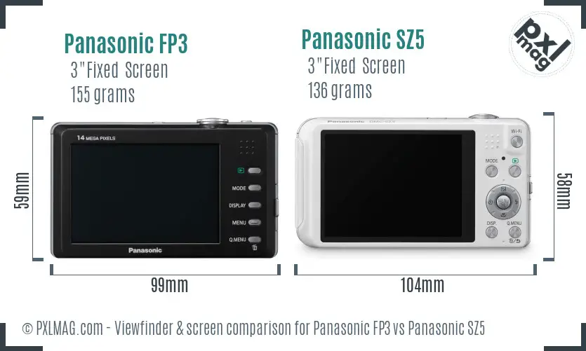 Panasonic FP3 vs Panasonic SZ5 Screen and Viewfinder comparison