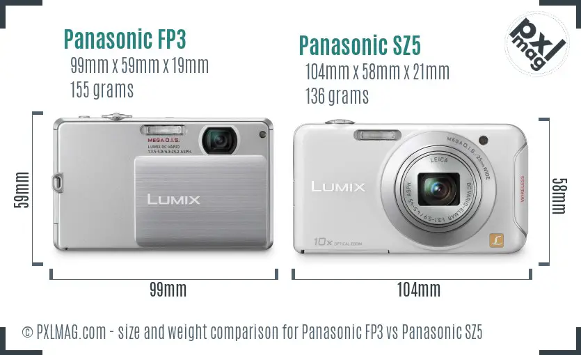 Panasonic FP3 vs Panasonic SZ5 size comparison