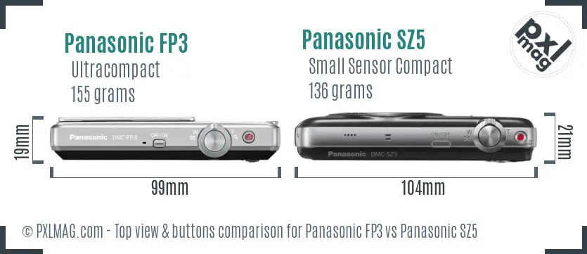 Panasonic FP3 vs Panasonic SZ5 top view buttons comparison