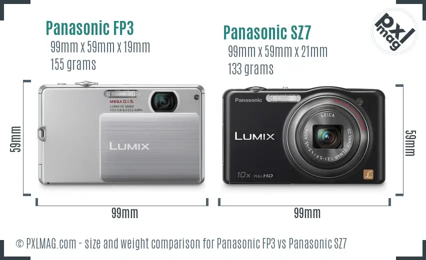 Panasonic FP3 vs Panasonic SZ7 size comparison Panasonic FP3 vs Panasonic SZ7 size comparison